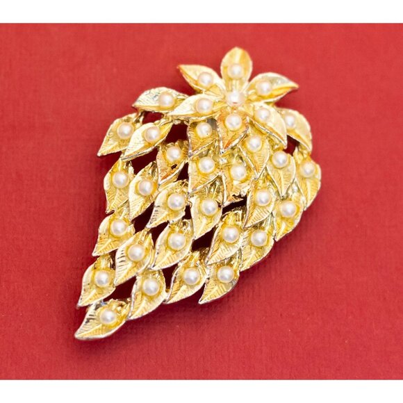 Vintage Art Nouveau Leaf Bush Floral Brooch - F40 - Picture 1 of 2